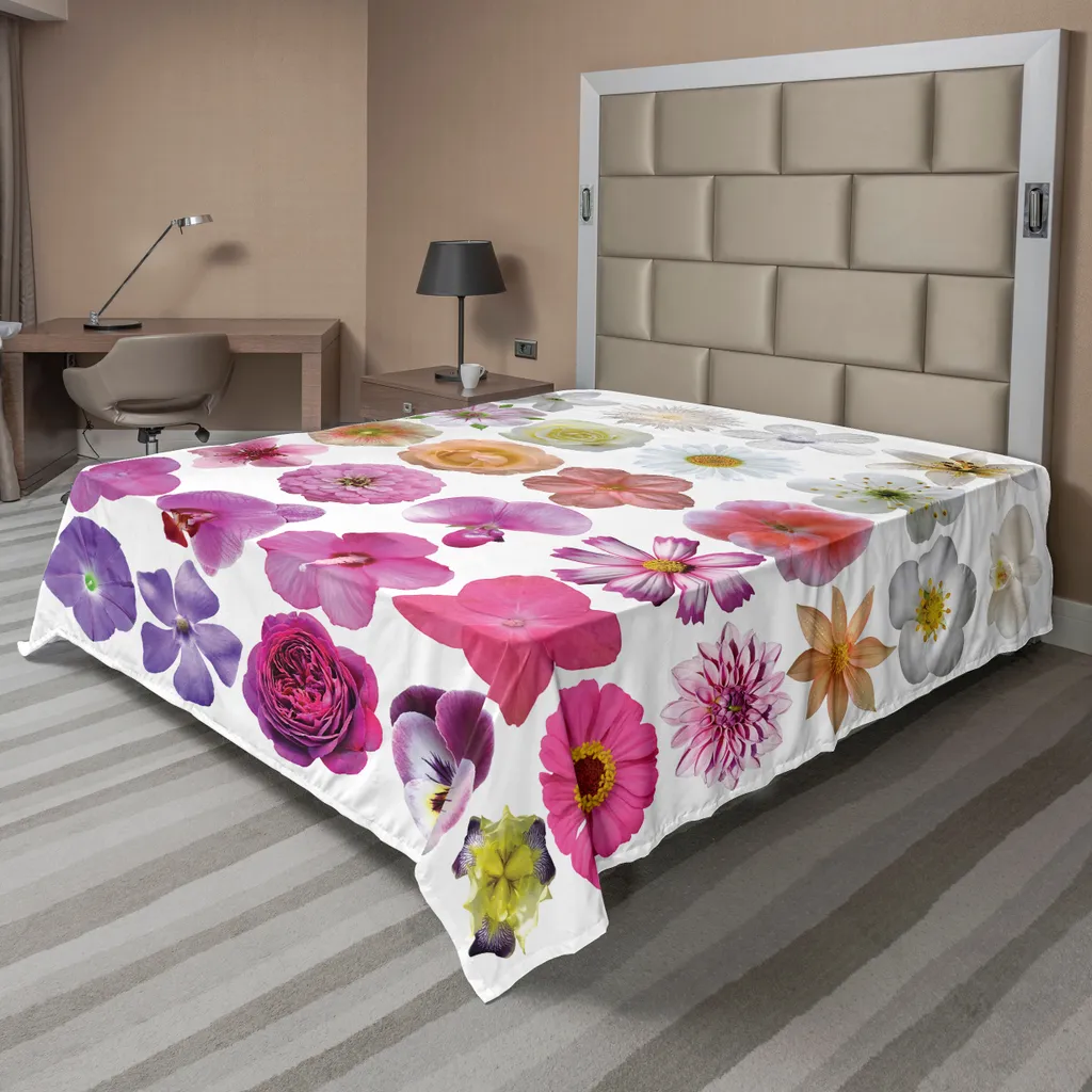 Drap de lit supérieur à fleurs style orchidée sauvage 260 x 228 cm rose