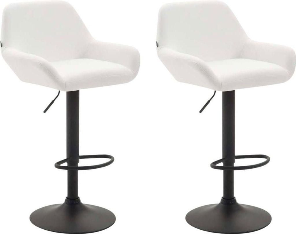 2er-Set Barhocker - Kunstledersitze - 360° drehbarer Komfort | Farbe: Weiß | Grundfarbe: Schwarz