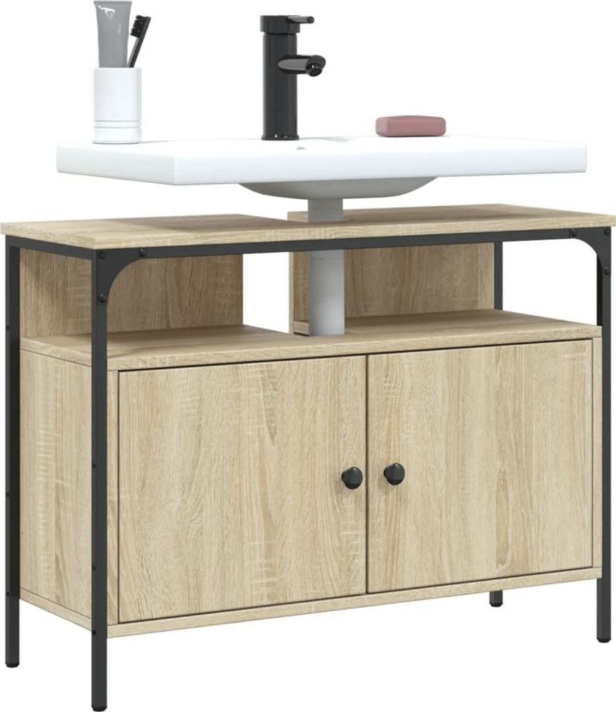 Design Waschbeckenunterschrank Sonoma-Eiche 60x30x60 cm Holzwerkstoff, Badezimmerschränke 2024 Neu