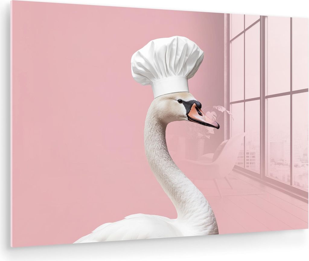 MuchoWow Glasbilder - Bilder auf Wandbild - Foto auf Glas Schwan - Kochmütze - Schön - Klassisch 30x20 cm Wanddekoration aus Glas - Acrylglasbild...