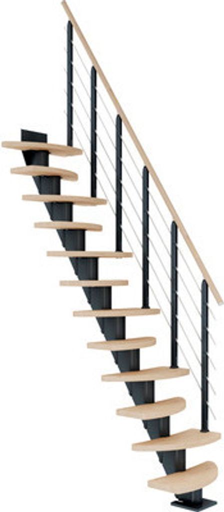 Pertura Mittelholmtreppe Aris Eiche Anthrazit variabel 64 cm 13 Stufen / 14 Steigungen Relinggeländer Anthrazit