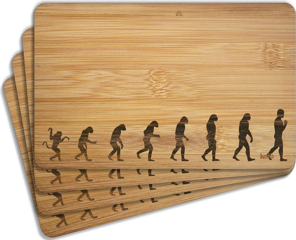 Wallario Frühstücksbrettchen 4er Set aus Holz, je 22 x 14 cm, Motiv Evolution - Die Entwicklung des Menschen