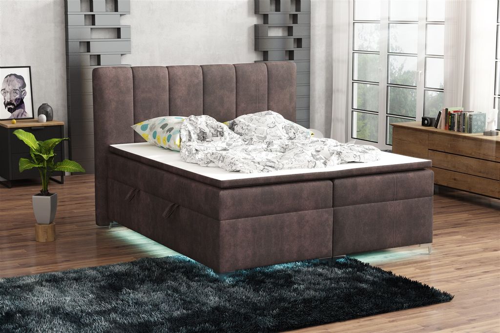 Boxspringbett Schlafzimmerbett ANGEL 180x200cm Stoff Preston inkl.Bettkasten