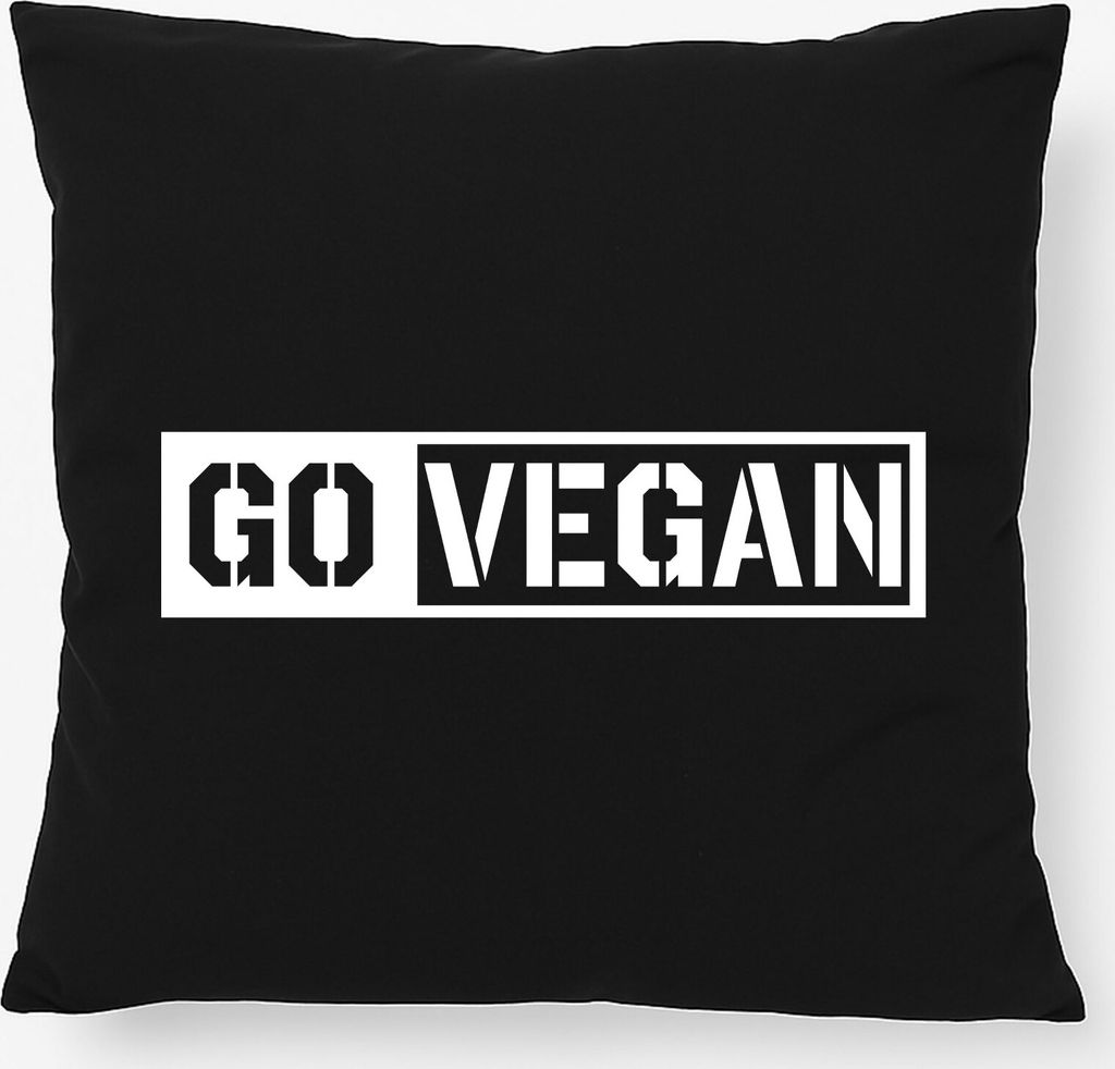 Huuraa Kissen Go Vegan Modern 40x40cm mit Füllung Black Baumwolle Dekokissen Geschenkidee
