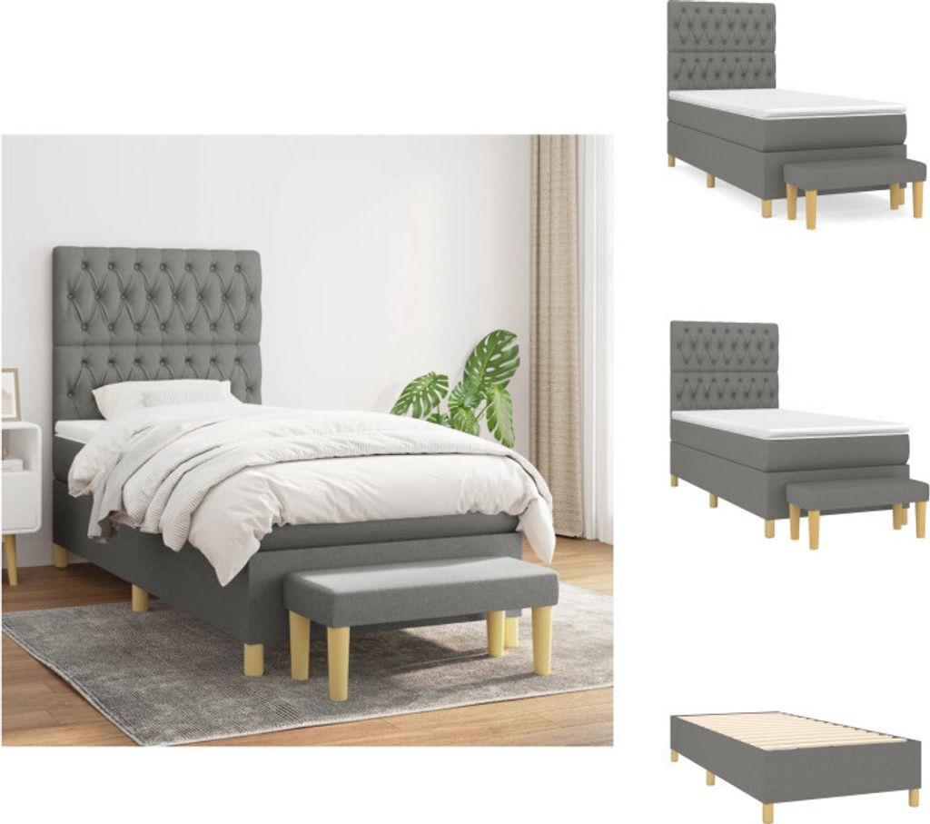 vidaXL Boxspringbett mit Matratze Dunkelgrau 90x190 cm Stoff - Betten & Bettgestelle