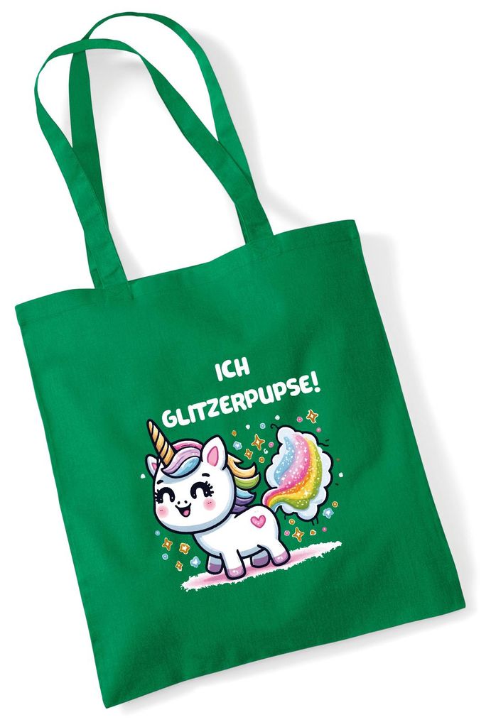 Huuraa Jutebeutel Ich Glitzerpupse Einhorn 10 Liter Kelly Green Baumwolle Tasche Geschenkidee