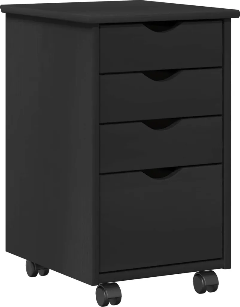 Armadio Basso con Ruote Nero 34x39x56 cm | Pino Massello Ultra-Resistente