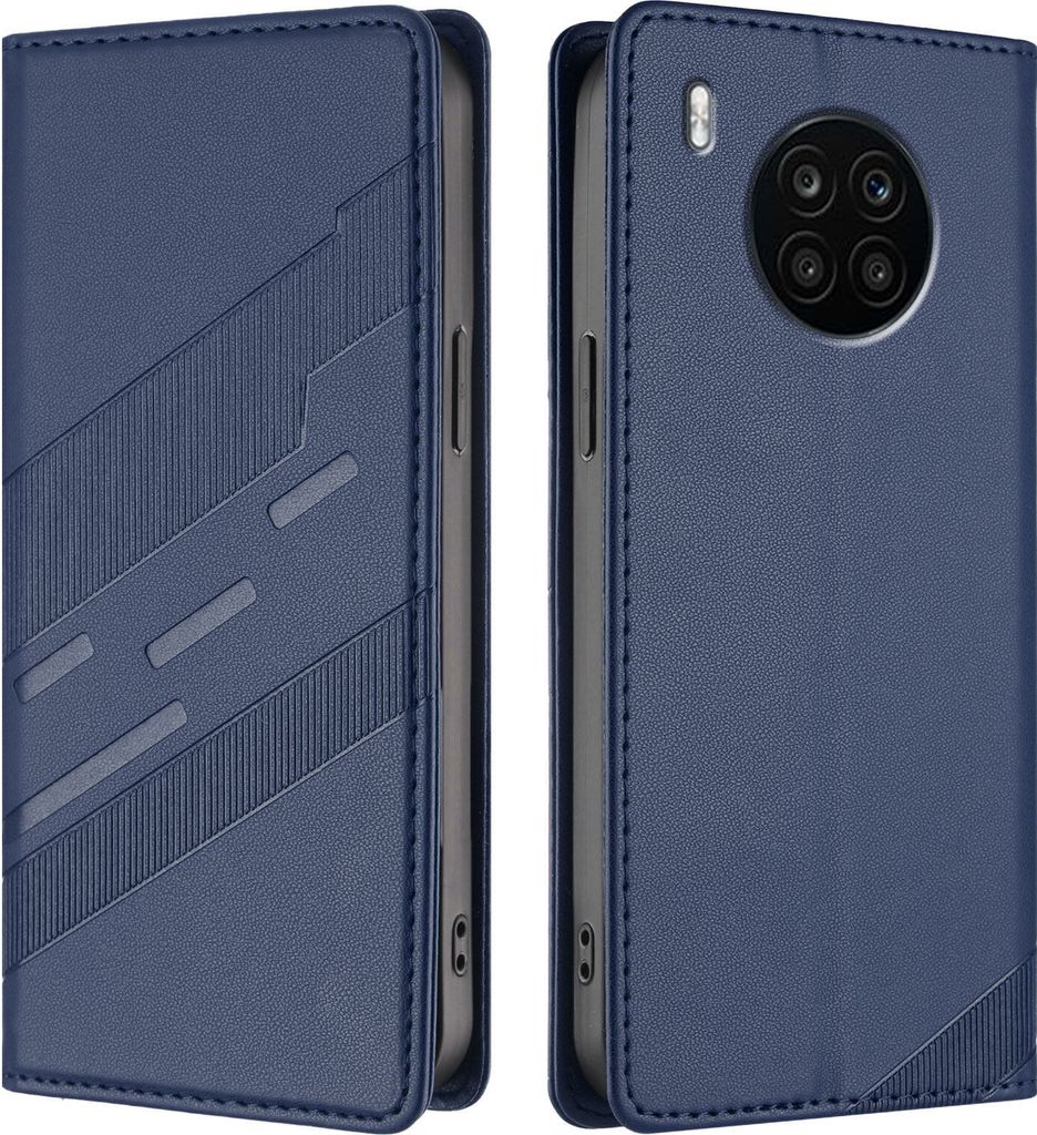 Hülle für Huawei Nova 8i / Honor 50 Lite, Kunstleder Brieftaschen Handyhülle mit Kartenfach und Standfunktion Blau