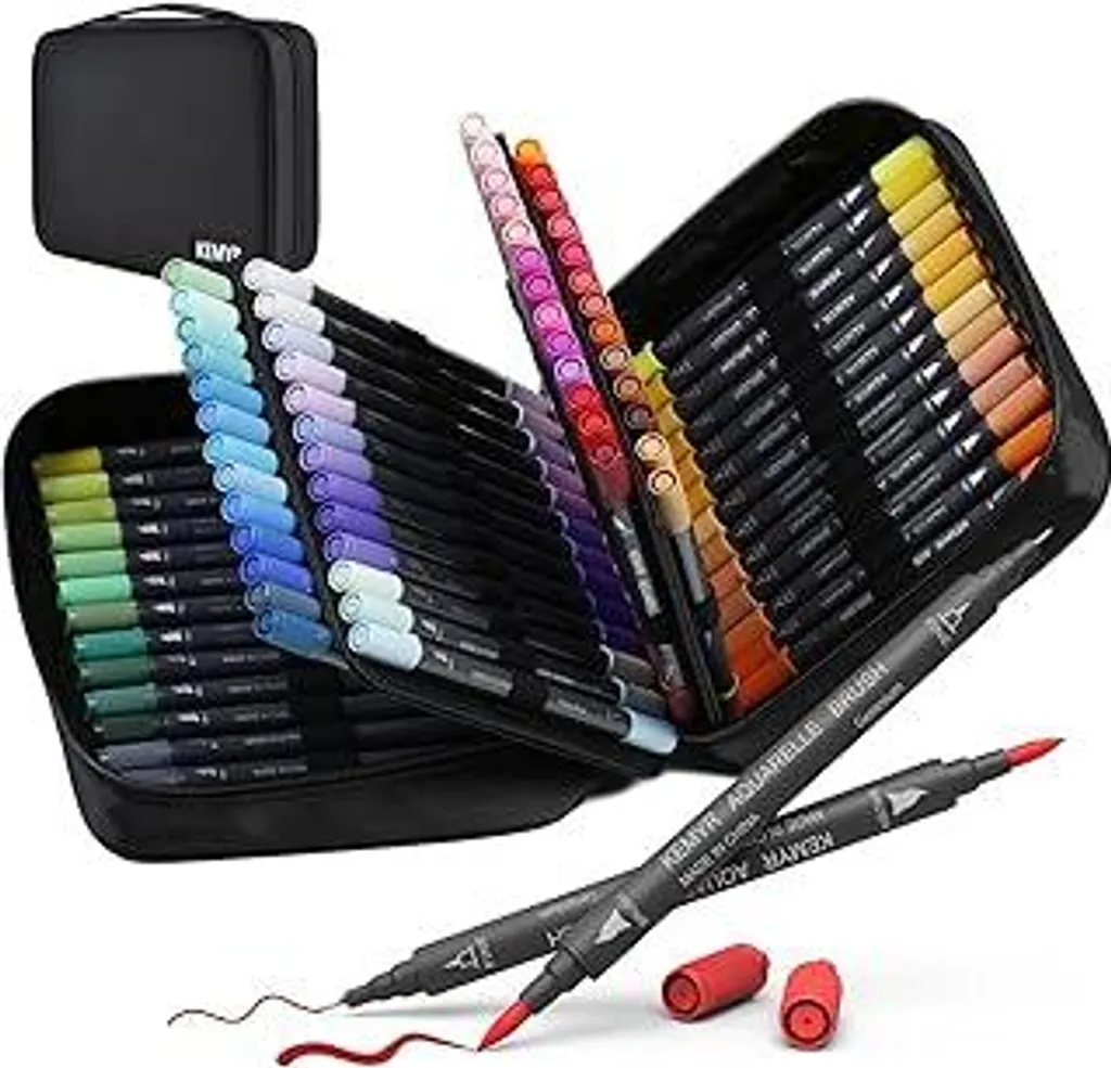 Set di pennarelli a 80 colori – pennarelli a pennello e fineliner, pennarelli per libri da colorare per adulti, pennarelli che non sbavano con punte spesse e sottili per disegni anime, bullet journal, calligrafia - 1