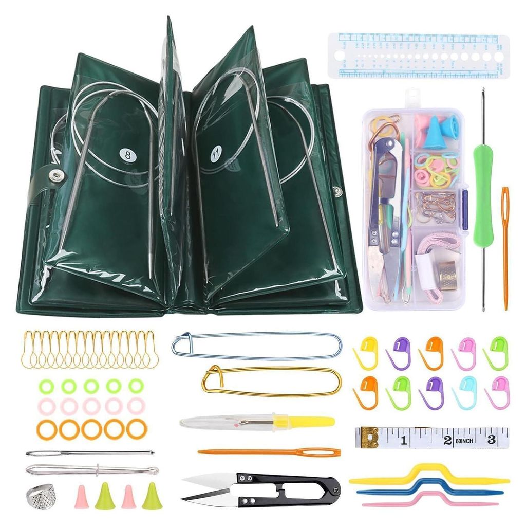 Edelstahl Rundstricknadeln Set 100cm mit Etui und Zubehör Produktbild 