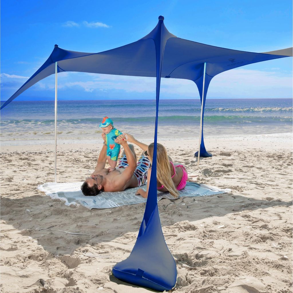 SUN NINJA Strandzelt mit UPF50+ - Sonnenschutz Strand Sonnensegel mit Sandschaufel & Erdnägeln - Strandmuschel Baby UV Schutz 50 - Beach Tent