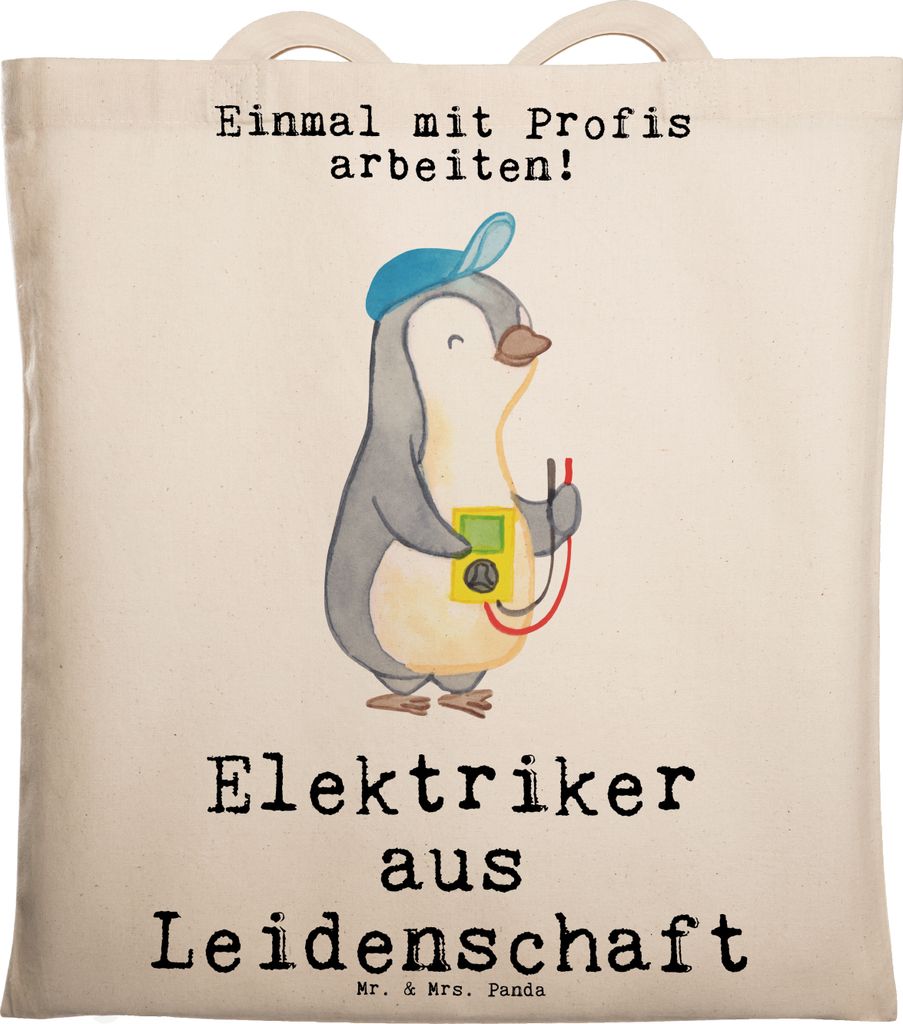 Mr. & Mrs. Panda Shopping Tasche Elektriker Leidenschaft - Transparent - Geschenk, Stoffbeutel, Ausbildung, Spruch, Elektrotechniker, Lustig, Lapto...
