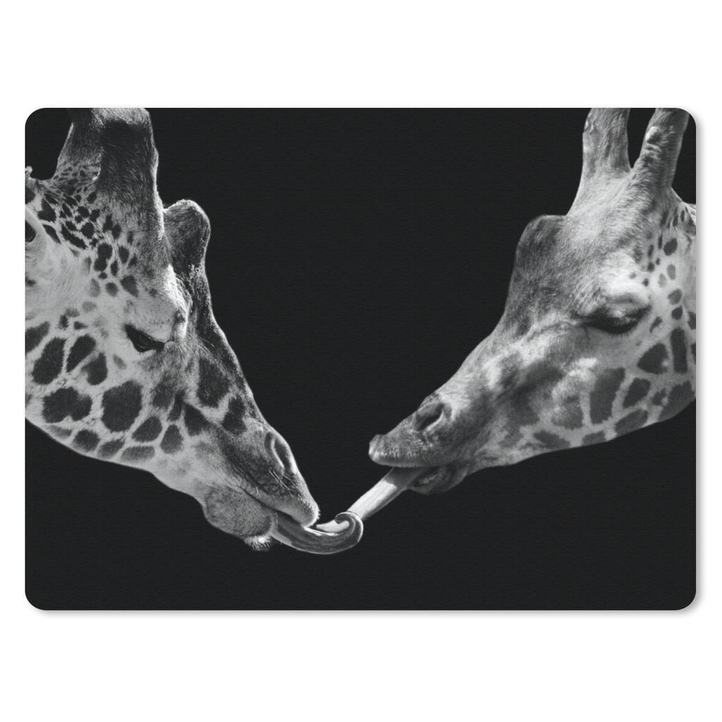 MuchoWow Mauspad Mousepad Tiere - Schwarz - Giraffe - Weiß - Porträt 40x30 cm - Mousepads - Maus Mat - Pad - Mausunterlage - Anti Rutsch