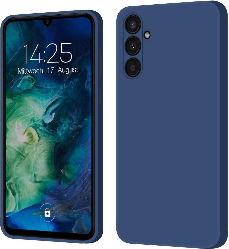 A product image showing a blue phone case next to a smartphone.