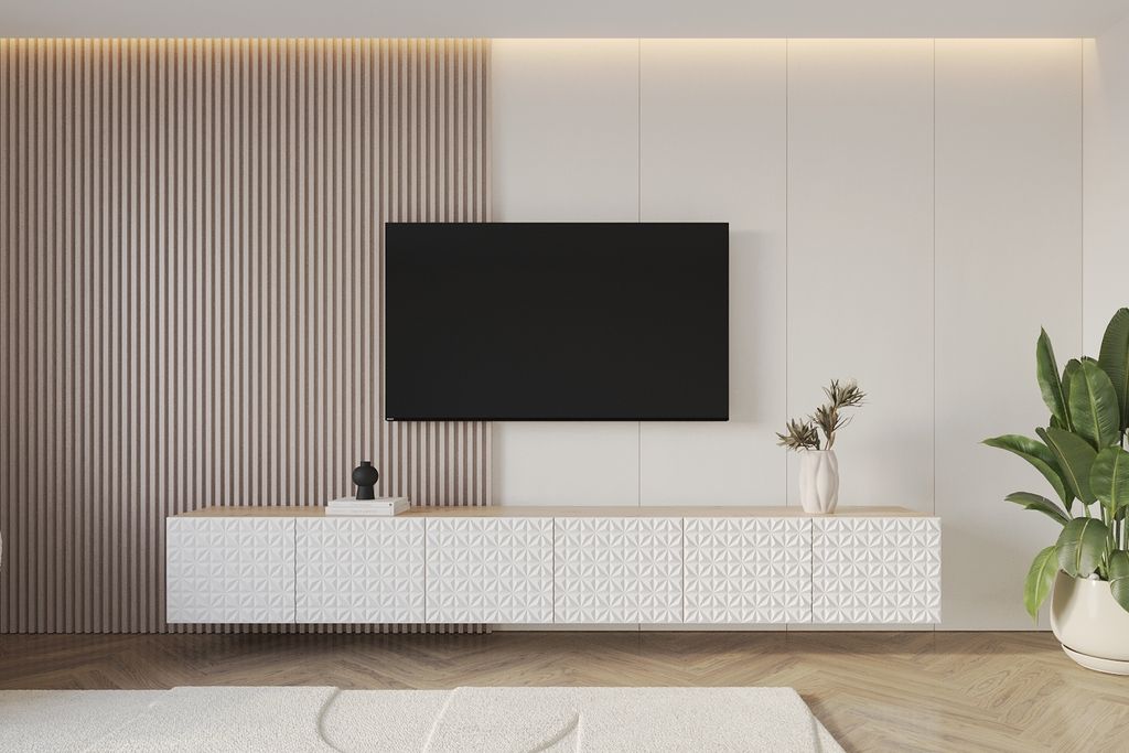 ALTDECOR TV-Schrank VIRA-W mit Gefrästen Fronten 3x100x40x40 Lowboard hängend, TV Möbel, TV Cabinet, Fernsehtisch, Fernsehschrank, TV Kommode, T...