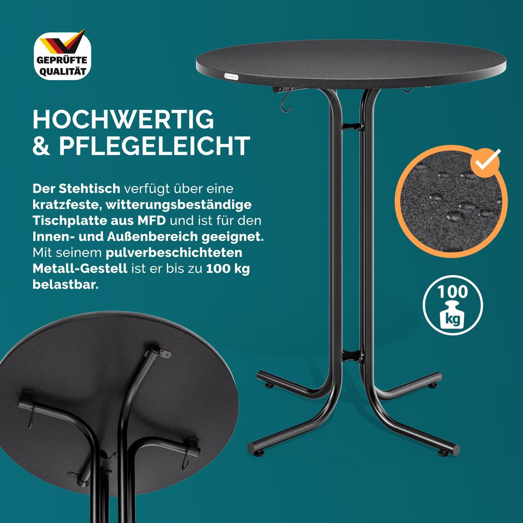 Runder Klapp-Stehtisch Weiß Anthrazit für Indoor & Outdoor