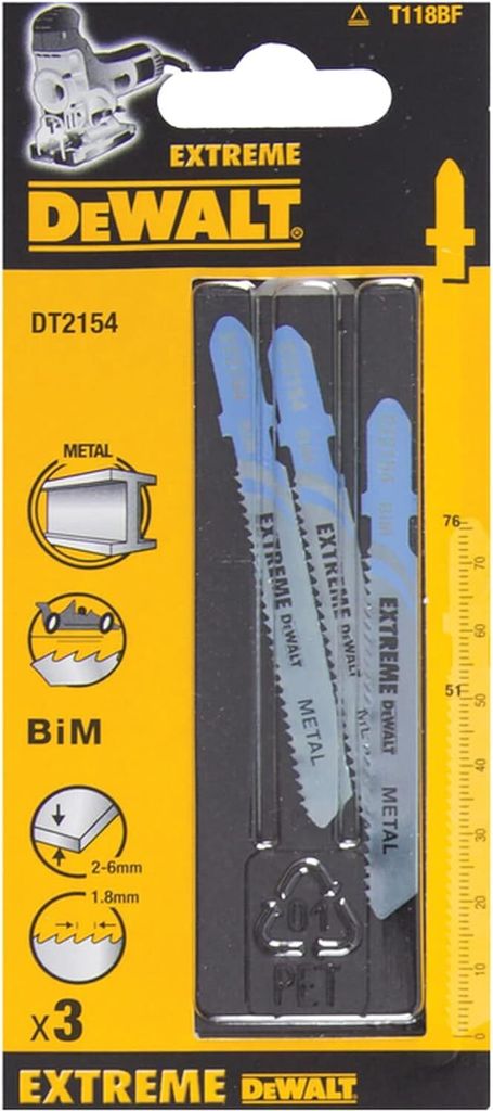 Dewalt DT2154-QZ Stichsägeblatt für Metall 86,5 x 1,7 mm 3 Stück