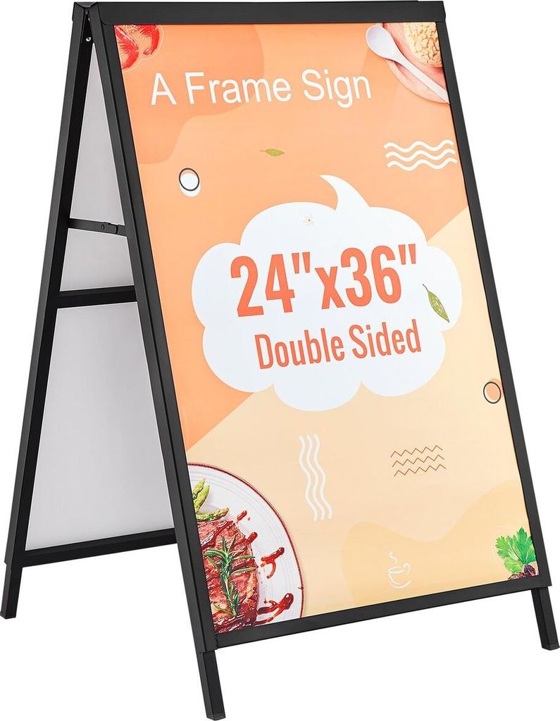 A Frame Sidewalk Sign, 24x36 Inch Heavy Duty Slide-in Signboard Holder, Double-Sided Folding Sandwich Board Signs, Steel Pavement Sign Poster for O...