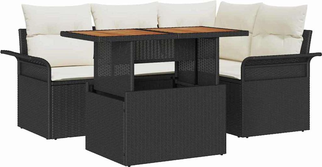 Garten-Sofa-Set mit Speicher 5 pcs Schwarz Poly Rattan