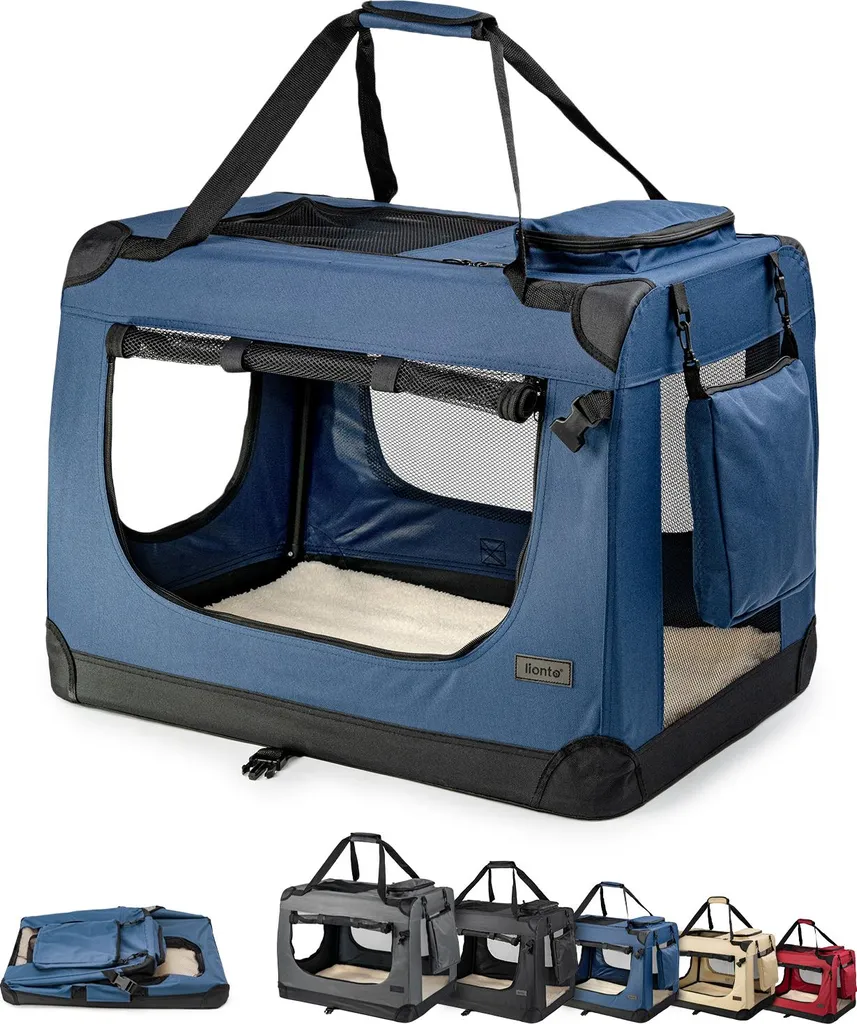 Trasportino Auto per Gatti Lionto Pieghevole 60x42x44 - Blu Notte