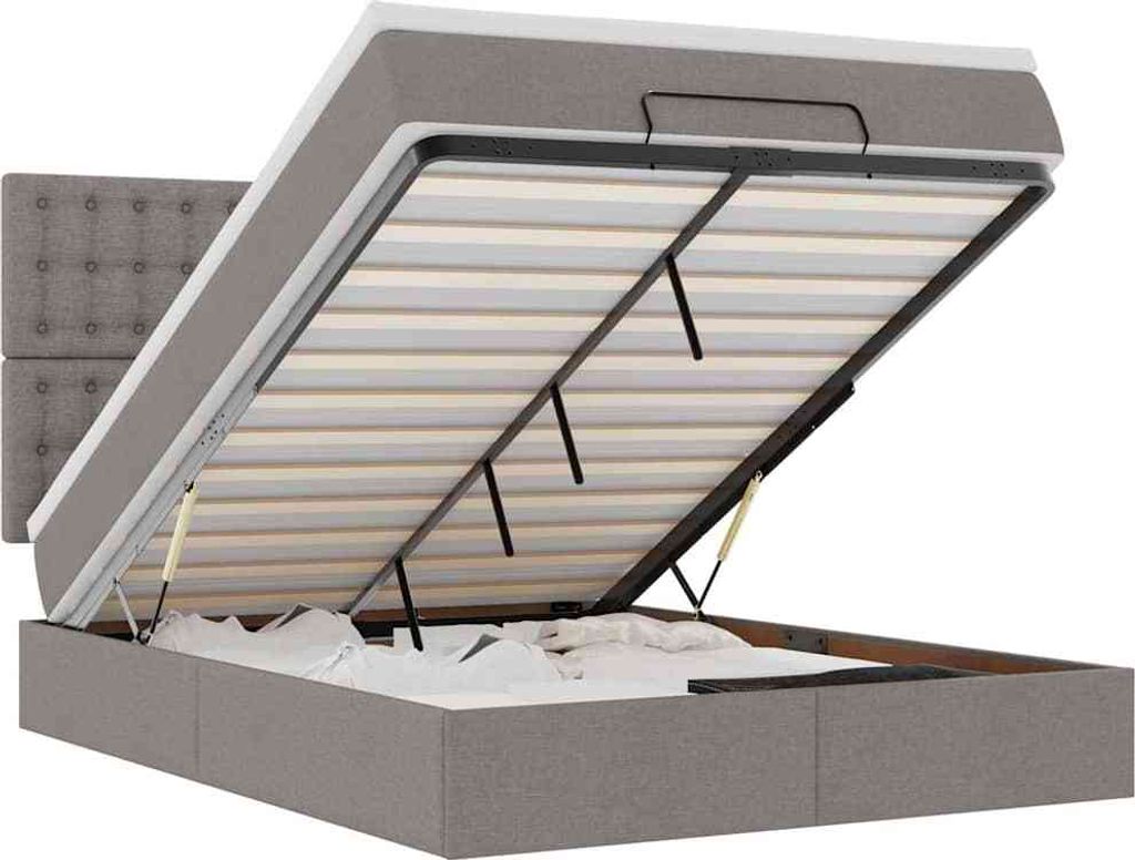 vidaXL Ottoman-Bett mit Matratze & LEDs Taupe 140x200 cm Stoff