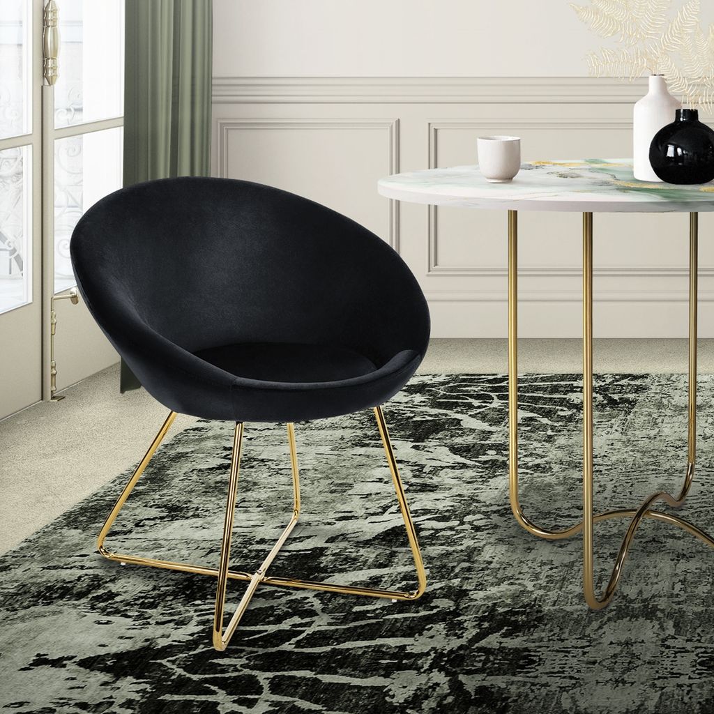 ML-Design Esszimmerstuhl mit runder Rückenlehne, Blau, aus Samt Metallgestell