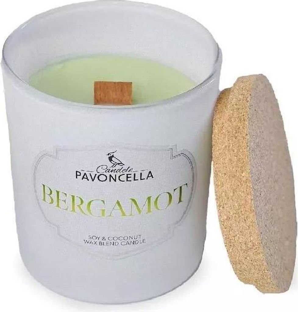 Weiße Bergamotte-Sojakerze 135 g – Pavoncella
