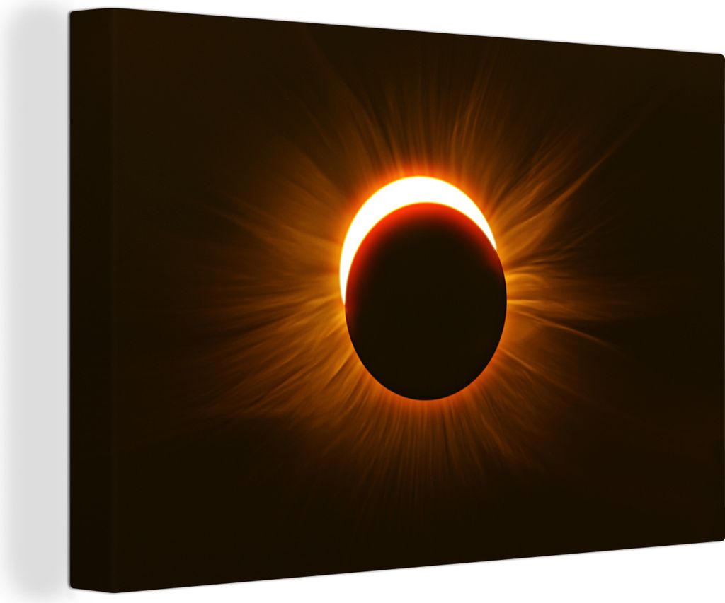 OneMillionCanvasses - Leinwandbilder - 140x90 cm, Orangefarbene Sonnenfinsternis, Wandbilder Kunstdruck Wanddekoration - Foto auf Leinwand - Gem...