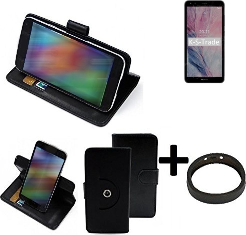 K-S-Trade Case Schutz Hülle kompatibel mit Nokia C01 Plus + Bumper Handy Hülle Flipcase Smartphone Cover Handy Schutz Tasche Walletcase schwarz
