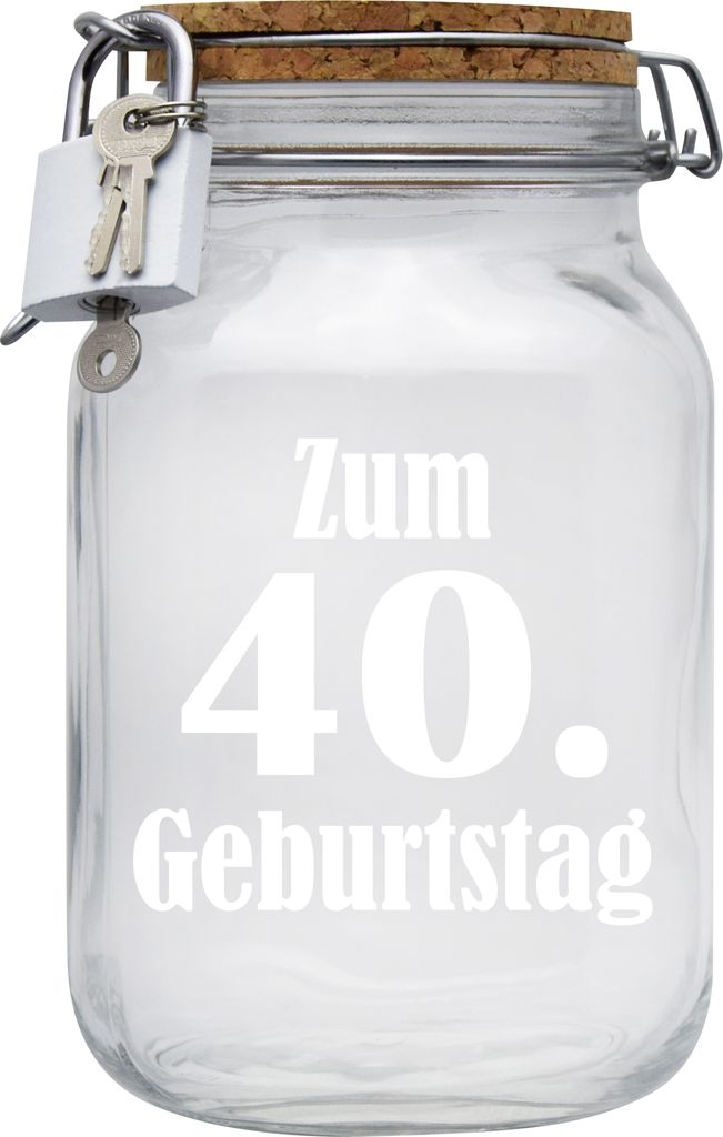 Spardose Geld Geschenk Ideen 40. Geburtstag Transparent Größe XL 2 Liter