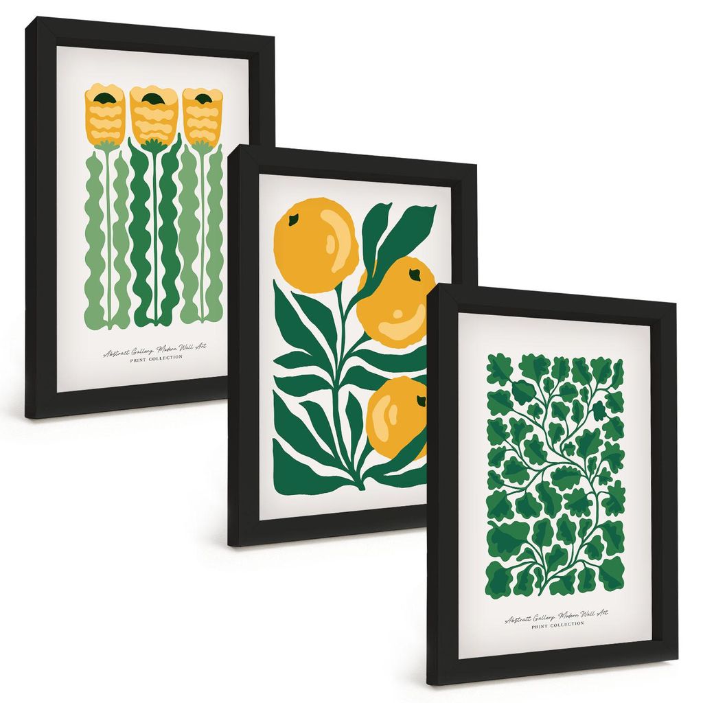 Bilder Set 3-teilig im schwarzen Rahmen – Wandbilder 3 Stück – gerahmte Poster für Wohnzimmer, Schlafzimmer und Flur – 20x30 cm – Pflanze...