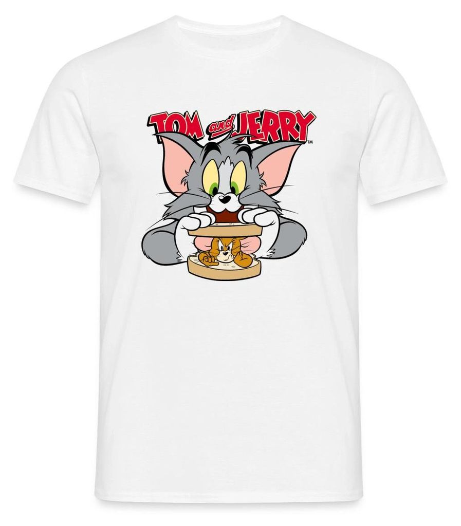 Spreadshirt Tom Und Jerry Maus-Sandwich Männer T-Shirt, L, Weiß