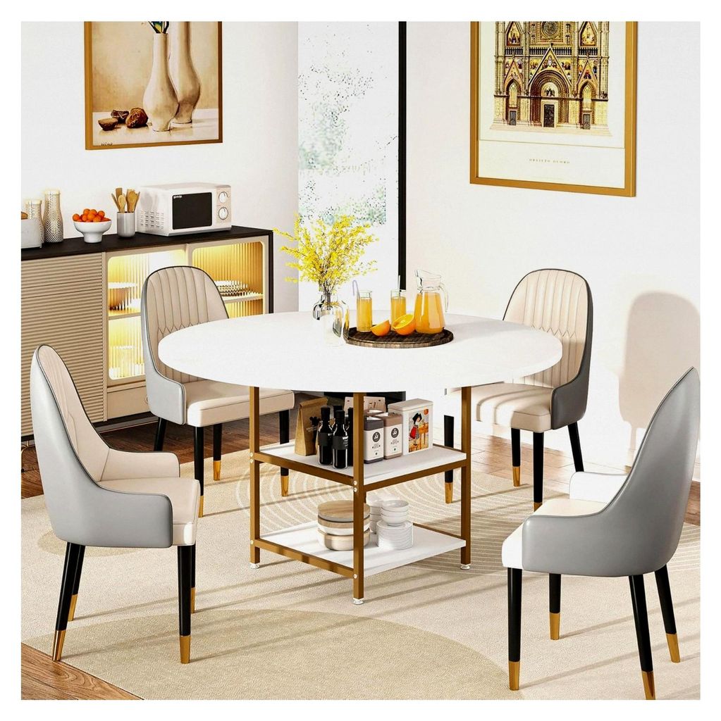 Runder Esstisch aus Holz für 4 Personen, 120 x 75 cm (Durchmesser x H), Weißgold