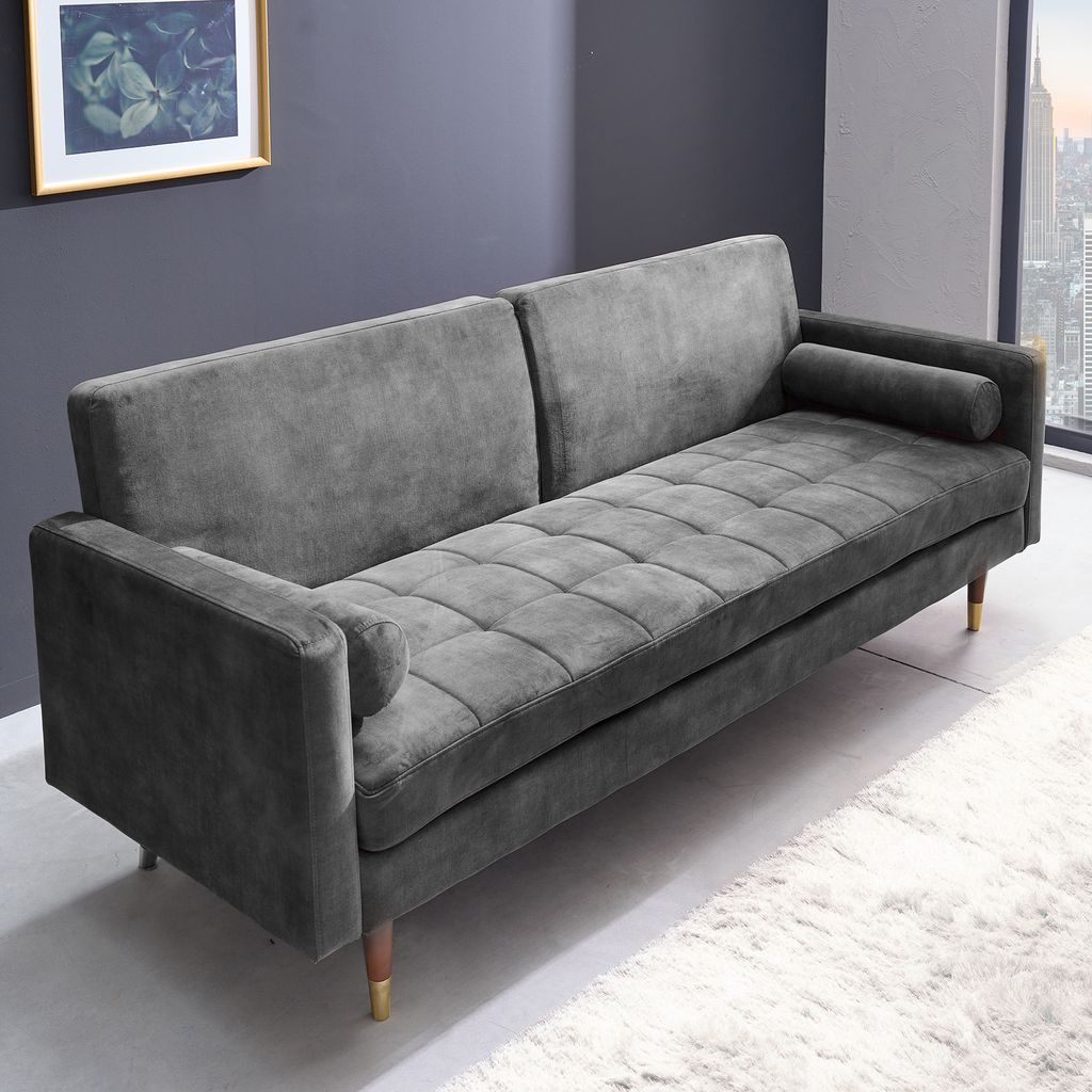 riess-ambiente Modernes Schlafsofa COUTURE 196cm grau Microvelours Bettfunktion ink. Kissen 3-Sitzer Couch Schlafcouch