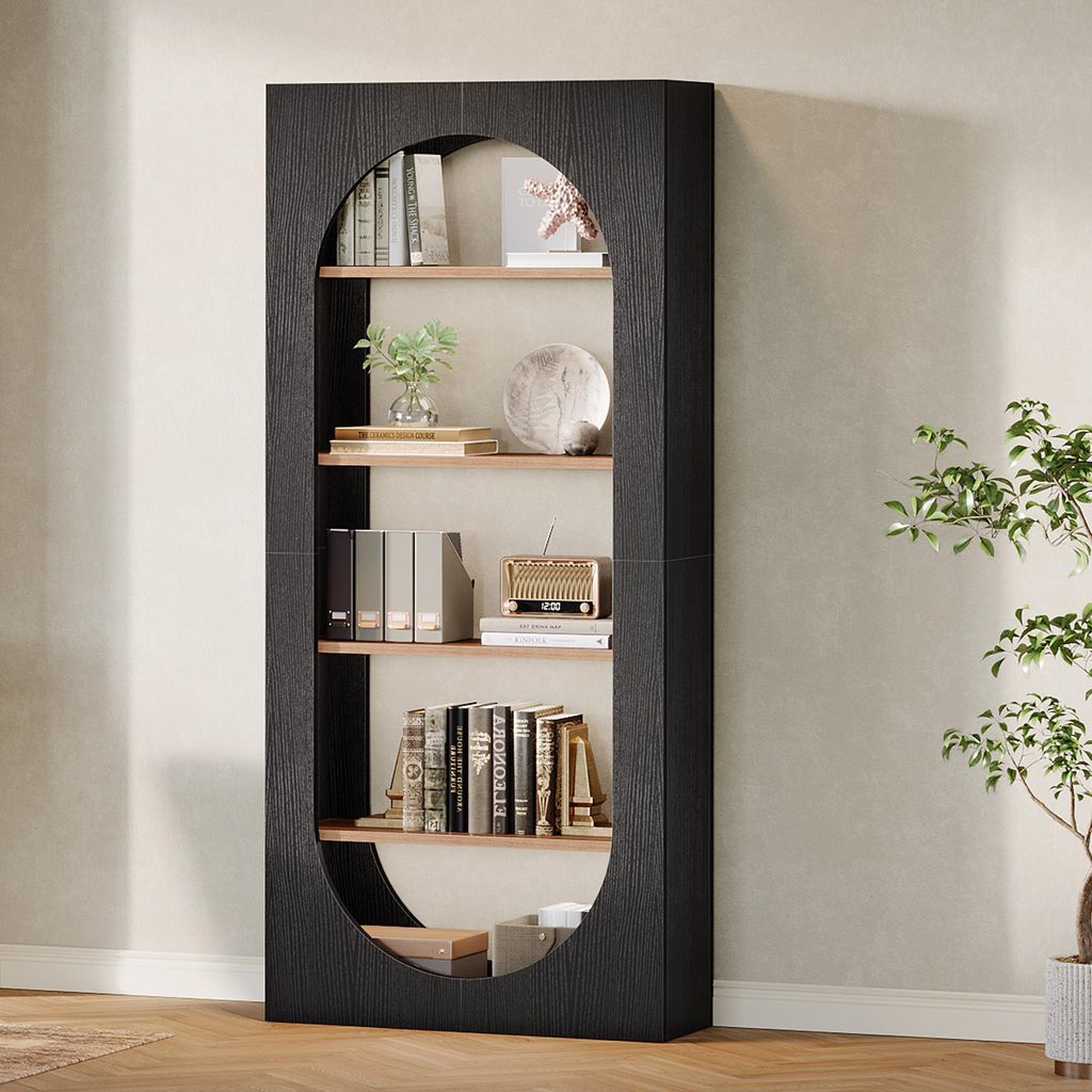 Bücherregal, 5-stöckig Standregal, 180 cm Regal, gewölbt, Produktbild 