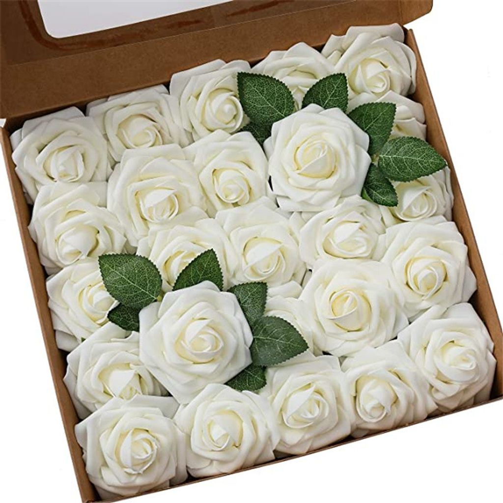 Künstliche 25 Stück Rosen Blumen Schaumrosen Kunstblumen Produktbild 