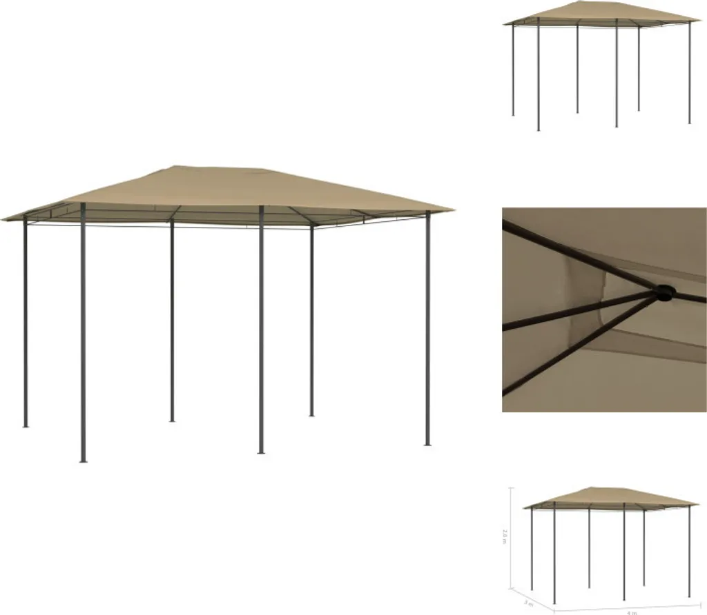 Tonnelle de Jardin 3x4m avec Toile Taupe - Pavillon de Réception Stable