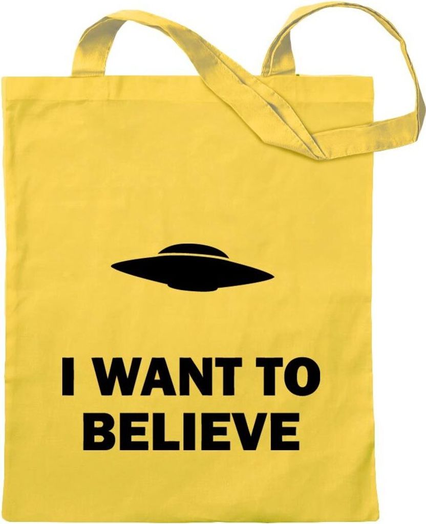 Kiwistar - Baumwolltasche - gelb - I want to believe UFO - Tragetasche Stoffbeutel Umhängetasche langer Henkel