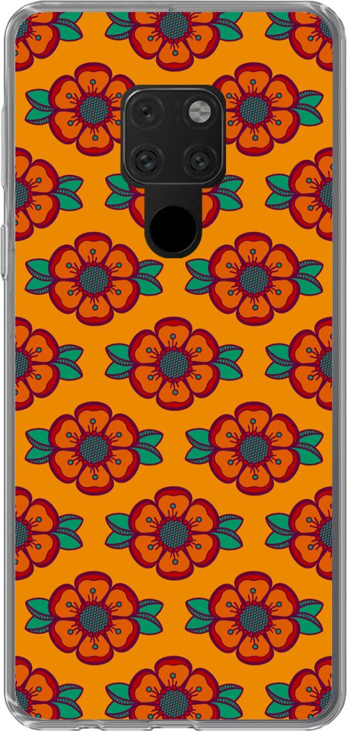 MuchoWow Handyhülle Schutzhülle Hülle für Telefoonhoesje Huawei P40 Lite Design - Retro - Rosen - Orange Silikon Softcase Handy Hülle - Handy