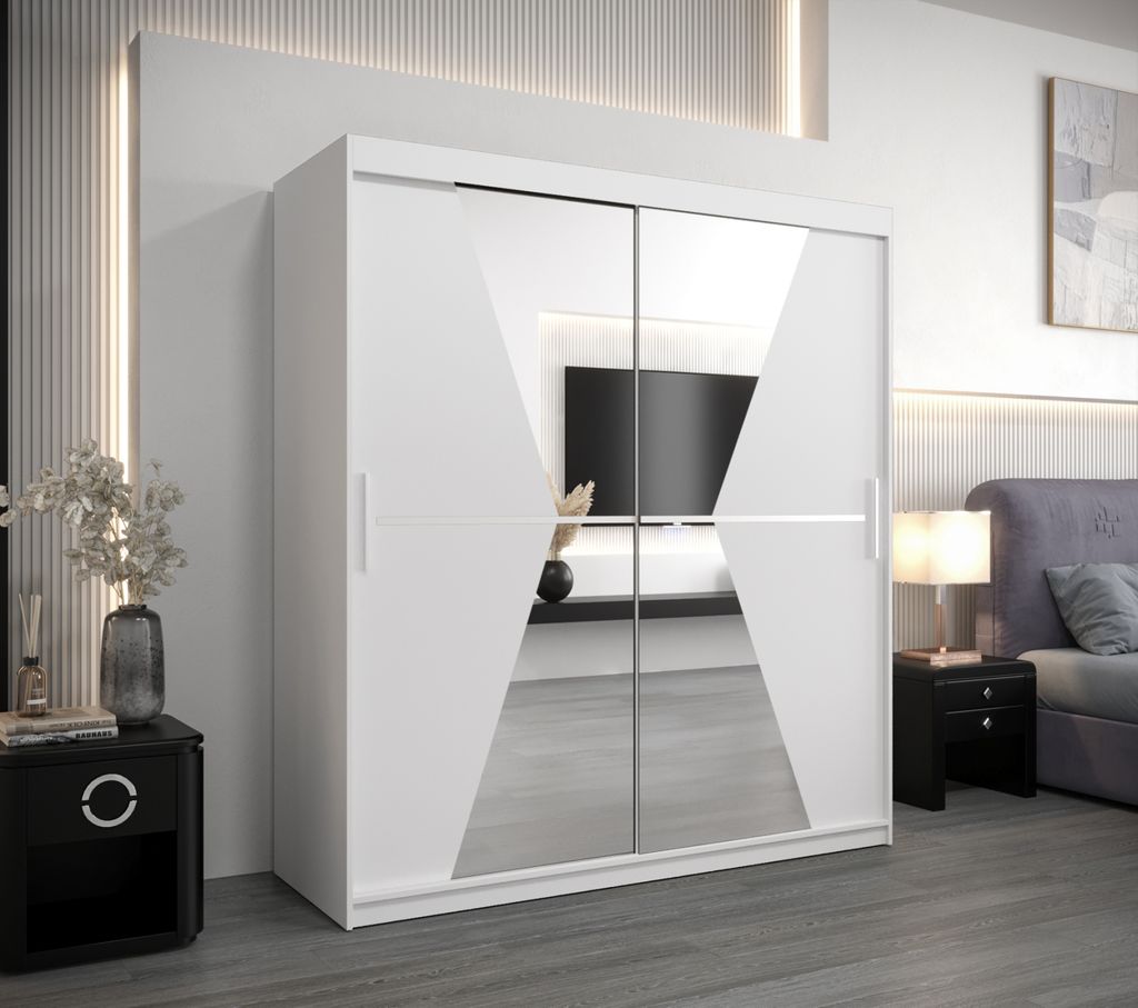 Schwebetürenschrank MILANA – Breite 180 cm, Weiß Produktbild 