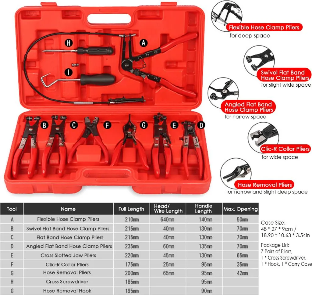 Jeu de 9 pinces flexibles pour colliers de serrage auto longue portée - 5