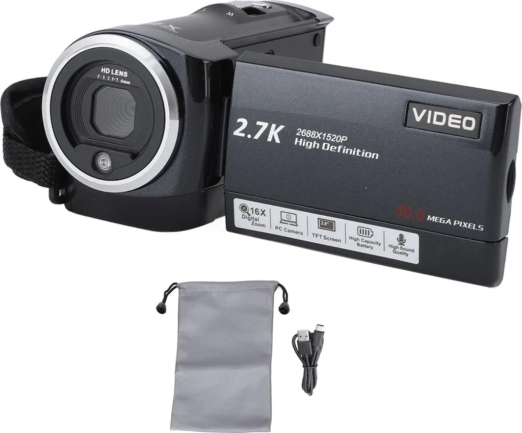 Caméscope de voyage 2,7K pour enregistrement en plein air et vlogs