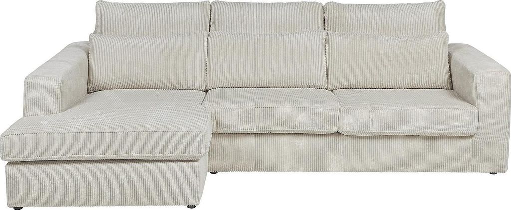 Linkes Ecksofa aus beigefarbenem Cord – MONDOVI