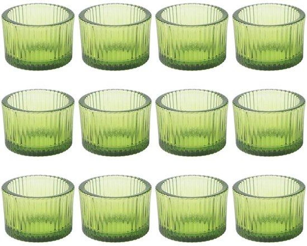 Grüner Teelichthalter aus Glas – 12er-Set – Retro-Stil – Hochwertiges Glas