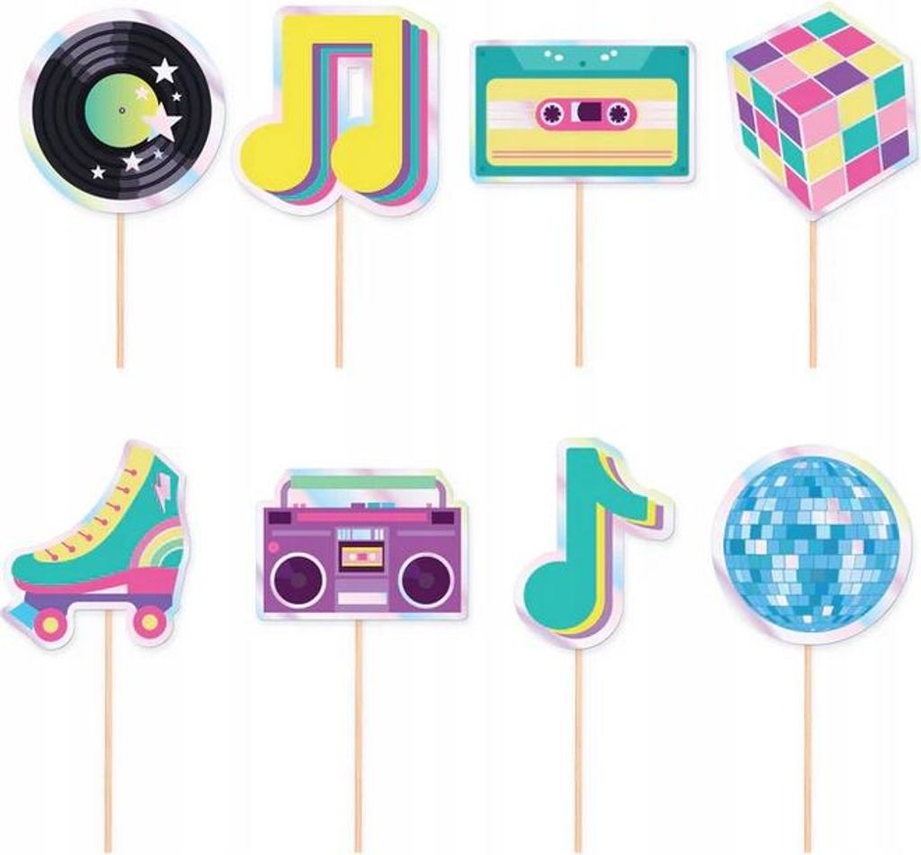 Cupcake Topper Dekoration für Cupcakes Retro Disco 80er Party 8Stk.