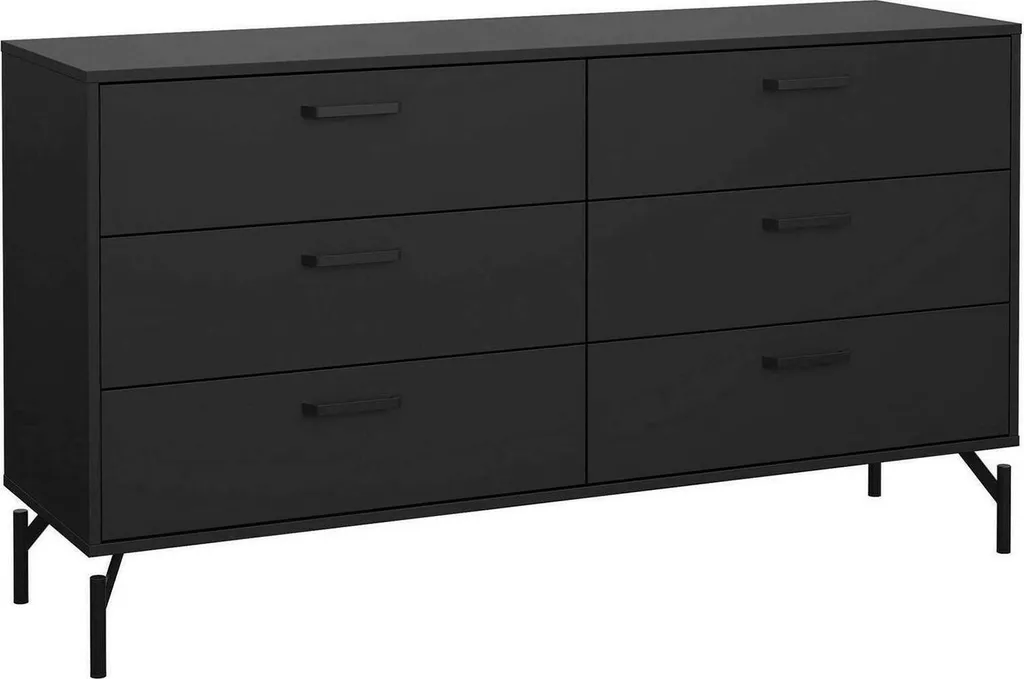 Begawan Credence Noir 139x40x77 cm avec 6 Tiroirs de Rangement Chic