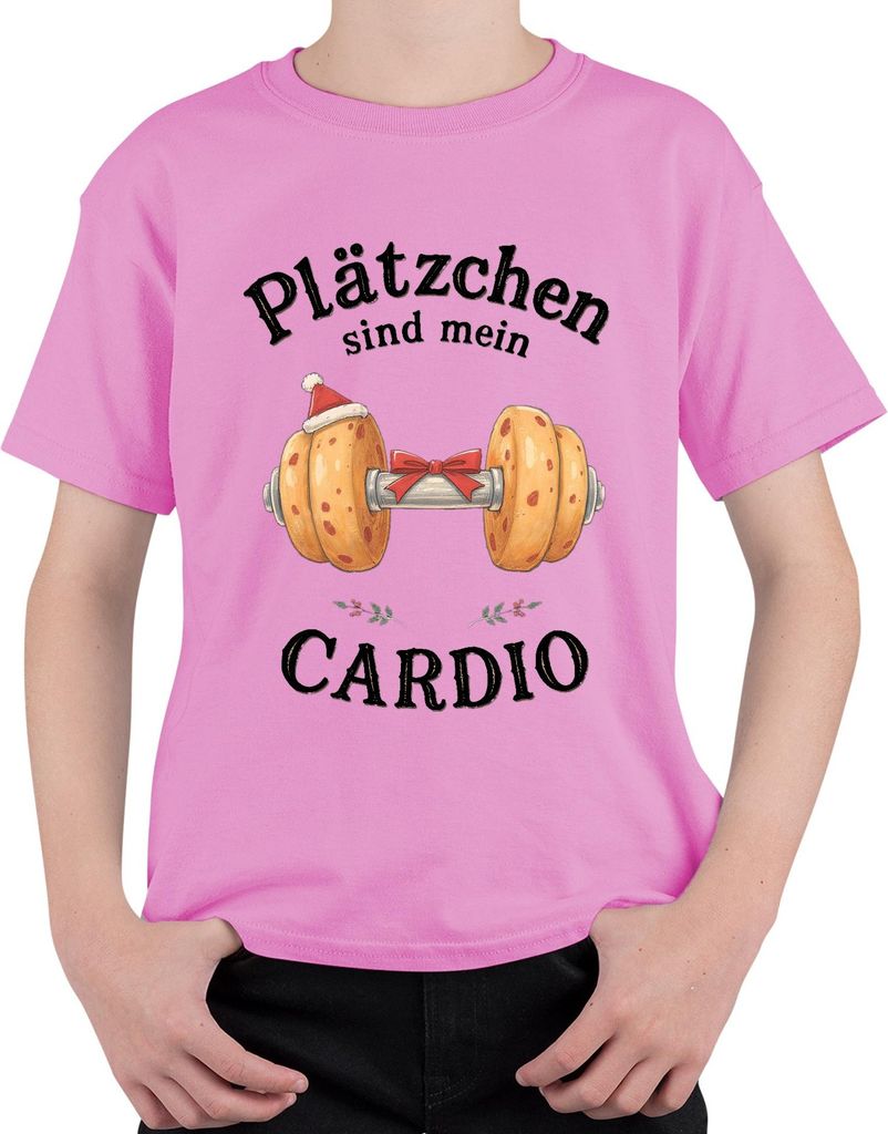Plätzchen sind mein CARDIO Weihnachtskekse Fitness Lustig Uni Kinder T-Shirt, Pink, 128