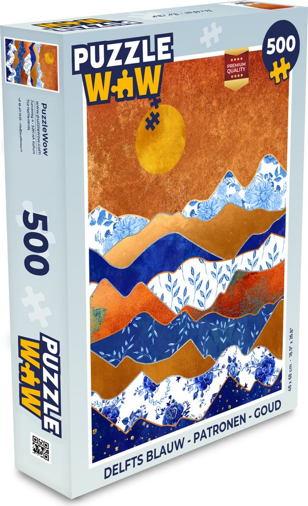 MuchoWow Puzzle 500 Teile Delfter Blau - Muster - Gold - Denken - Spiel - Toy