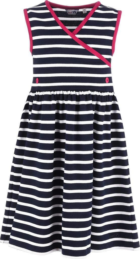 modAS Bretonisches Mädchenkleid Maritim - Streifenkleid Ringelkleid Kleid für Mädchen mit Streifen aus Baumwolle Größe 122 bis 128 in Blau/Weiß