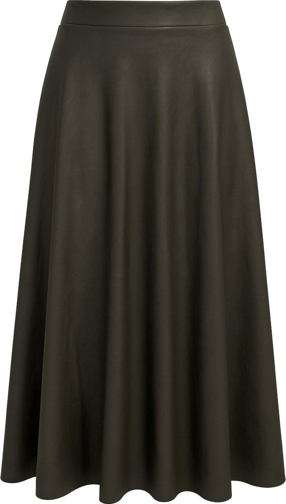 404_Mississhop Damen A-Linien langer Rock mit Gürtel – Kunstleder Schwarz